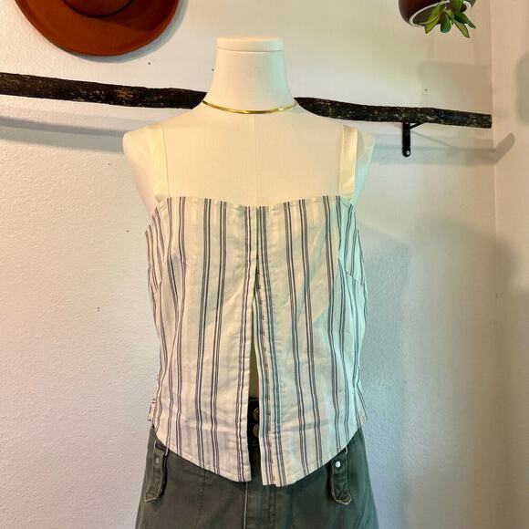 Marc Jacobs White Cotton Silk Pinstripe Hook Closure Corset Tank Top Size 8 - Picture 1 of 10